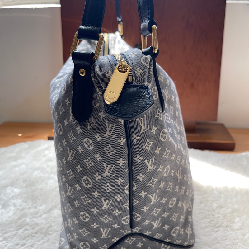 深藍灰色牛仔布LV老花深藍牛皮 灰色LV老花肩背包 托特包 購物包 媽媽包-14