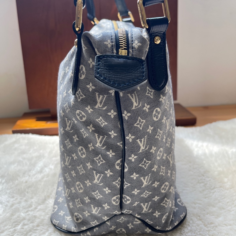 深藍灰色牛仔布LV老花深藍牛皮 灰色LV老花肩背包 托特包 購物包 媽媽包-15