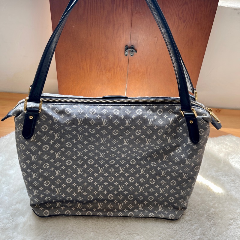 深藍灰色牛仔布LV老花深藍牛皮 灰色LV老花肩背包 托特包 購物包 媽媽包-16