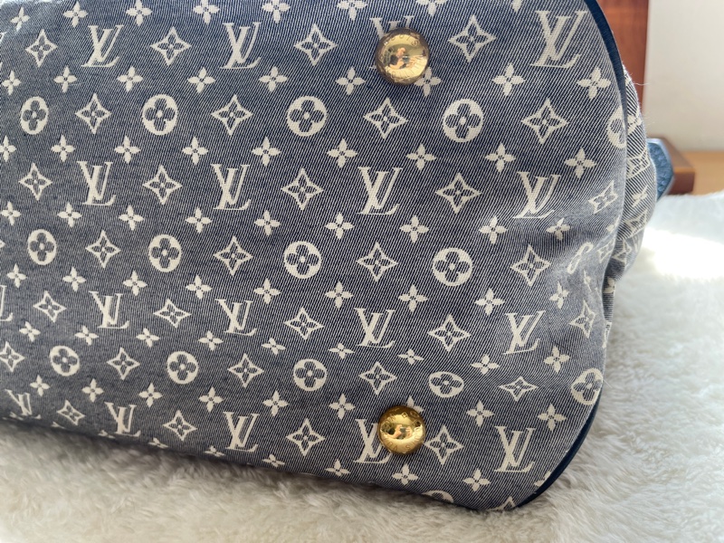 深藍灰色牛仔布LV老花深藍牛皮 灰色LV老花肩背包 托特包 購物包 媽媽包-19