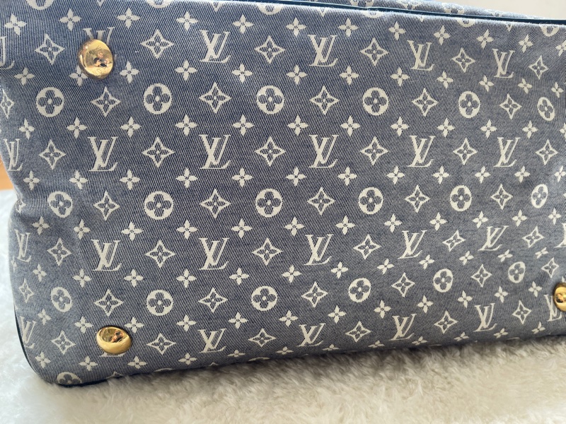 深藍灰色牛仔布LV老花深藍牛皮 灰色LV老花肩背包 托特包 購物包 媽媽包-20