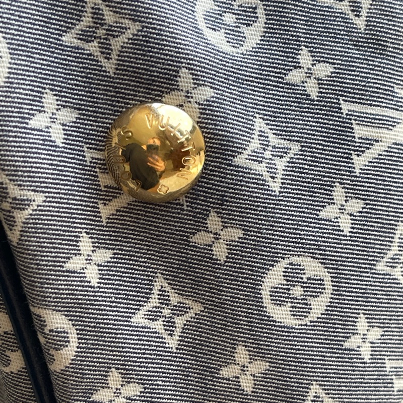 深藍灰色牛仔布LV老花深藍牛皮 灰色LV老花肩背包 托特包 購物包 媽媽包-21