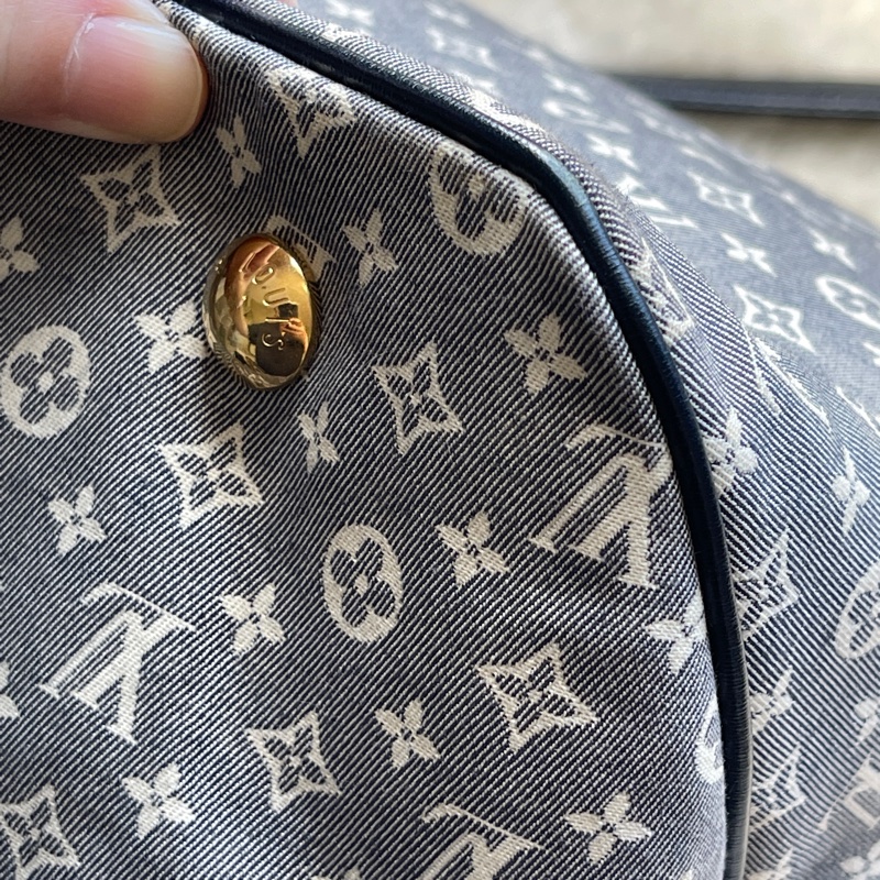 深藍灰色牛仔布LV老花深藍牛皮 灰色LV老花肩背包 托特包 購物包 媽媽包-30