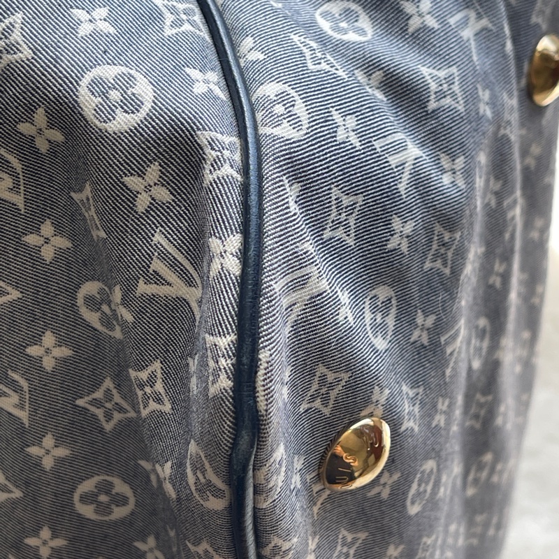 深藍灰色牛仔布LV老花深藍牛皮 灰色LV老花肩背包 托特包 購物包 媽媽包-31