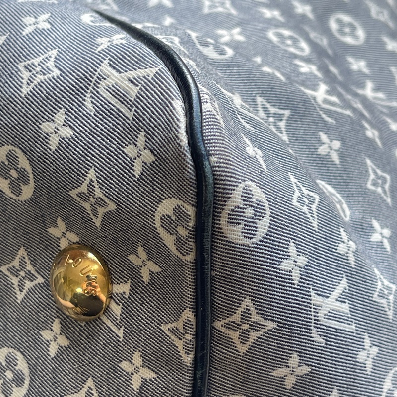 深藍灰色牛仔布LV老花深藍牛皮 灰色LV老花肩背包 托特包 購物包 媽媽包-33