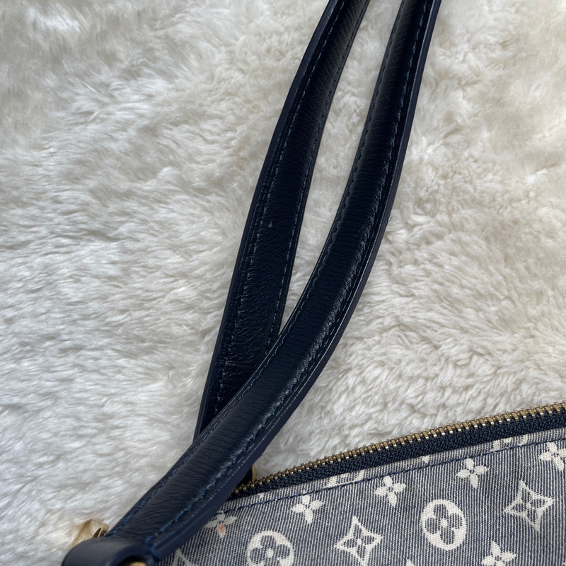 深藍灰色牛仔布LV老花深藍牛皮 灰色LV老花肩背包 托特包 購物包 媽媽包-36