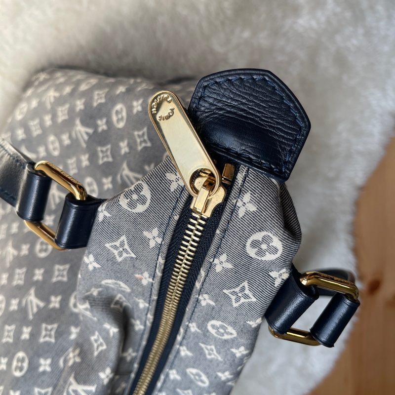 深藍灰色牛仔布LV老花深藍牛皮 灰色LV老花肩背包 托特包 購物包 媽媽包-48