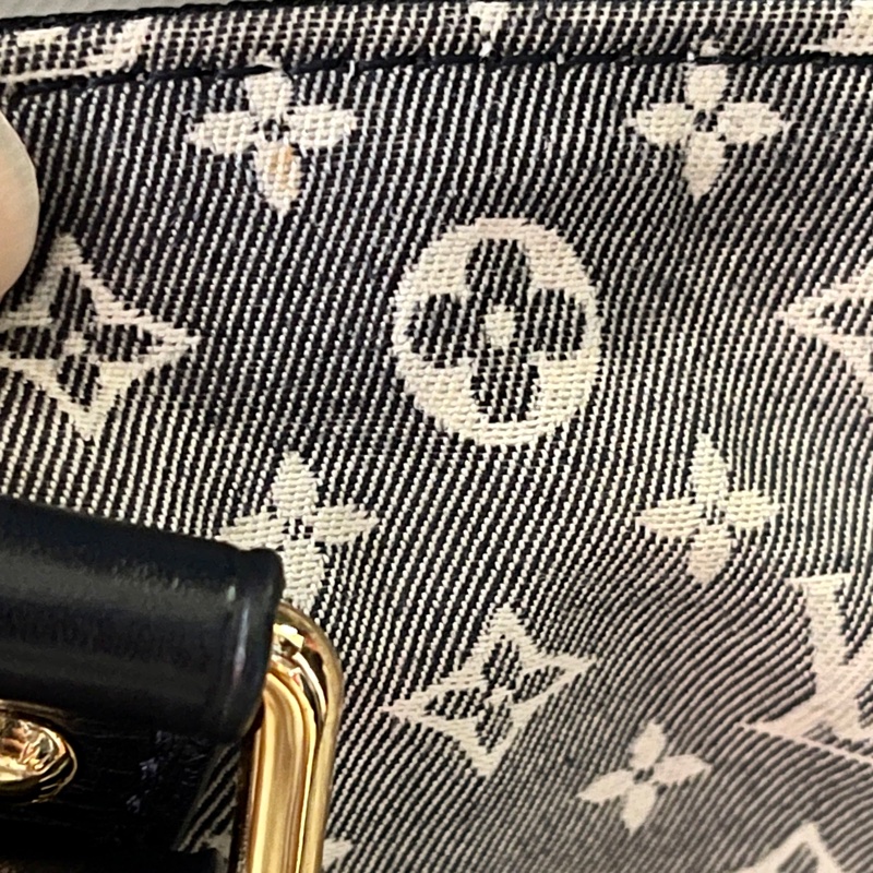 深藍灰色牛仔布LV老花深藍牛皮 灰色LV老花肩背包 托特包 購物包 媽媽包-39