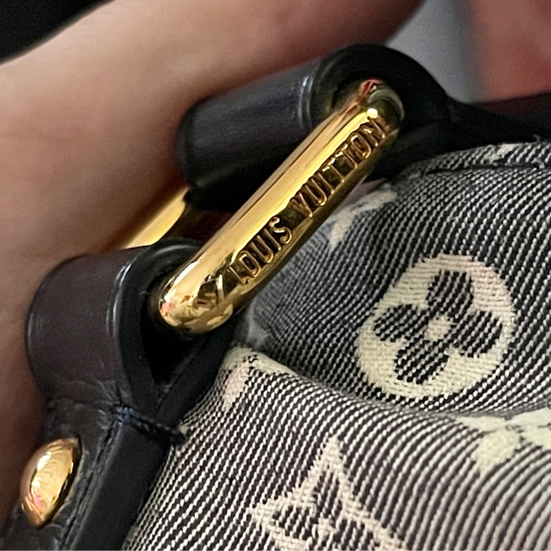 深藍灰色牛仔布LV老花深藍牛皮 灰色LV老花肩背包 托特包 購物包 媽媽包-49