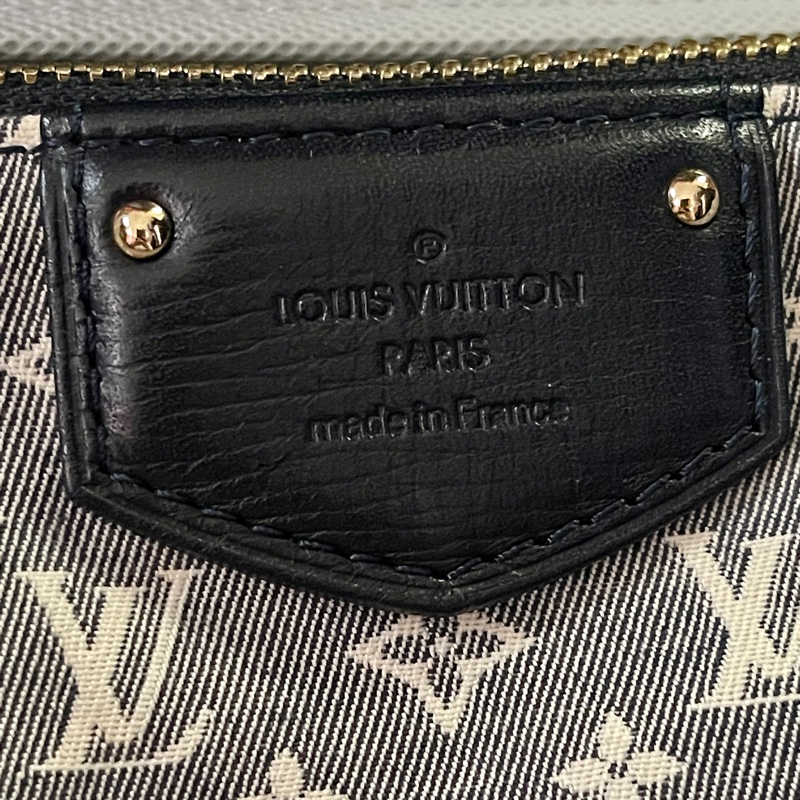 深藍灰色牛仔布LV老花深藍牛皮 灰色LV老花肩背包 托特包 購物包 媽媽包-50