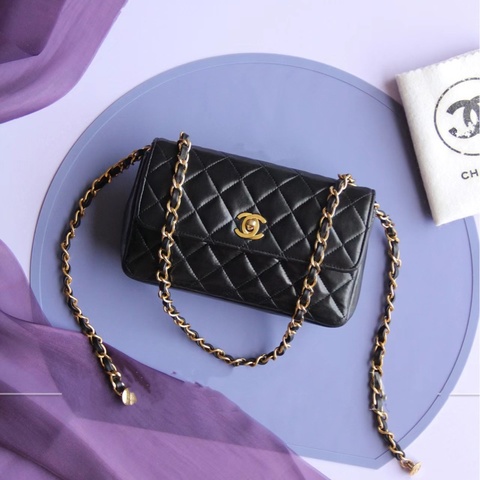 Chanel Vintage 19公分 黑金小金豆豆mini coco cf 半蓋 老包 古董包 老香