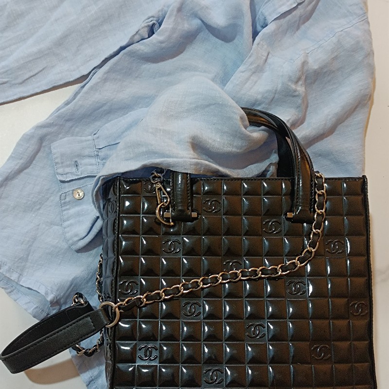 Chanel vintage 24C Chocolate bar 漆皮托特包-5