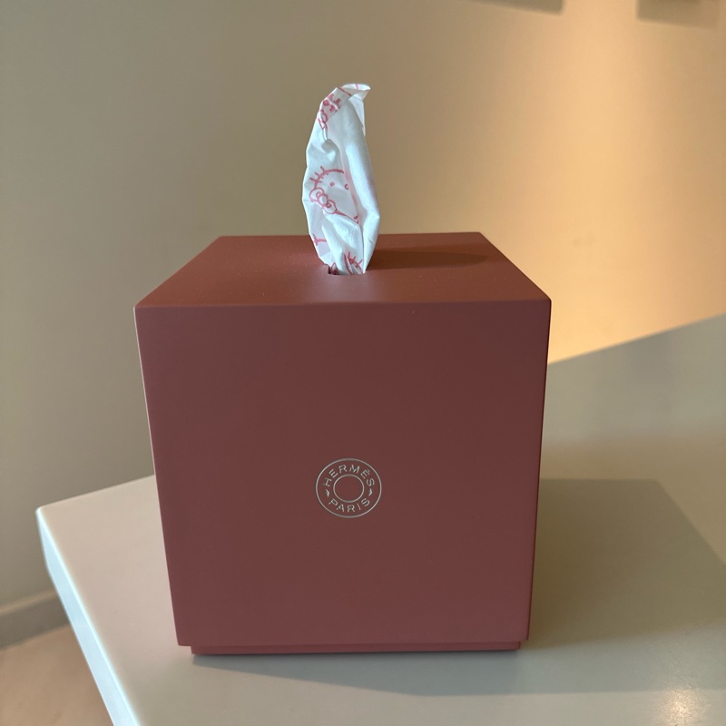 hermes 愛馬仕 方形抽取式面紙盒 粉色 二手狀態良好 含橘盒 購證-0