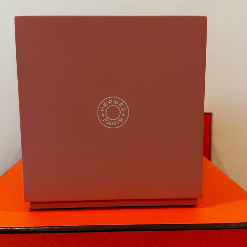 hermes 愛馬仕 方形抽取式面紙盒 粉色 二手狀態良好 含橘盒 購證-3