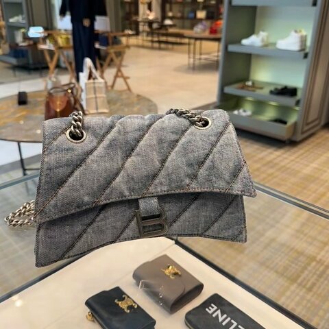 Balenciaga 716351小款絎縫Crush 單寧牛仔鏈條包 藍色