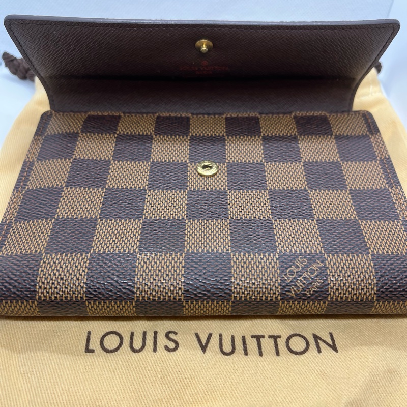 法國製Louis Vuitton路易威登Damier ebene棋盤棕格三折皮夾-2