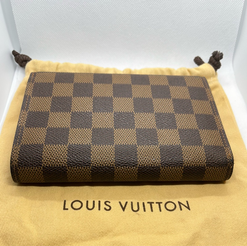 法國製Louis Vuitton路易威登Damier ebene棋盤棕格三折皮夾-3