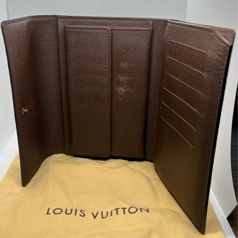 法國製Louis Vuitton路易威登Damier ebene棋盤棕格三折皮夾-4