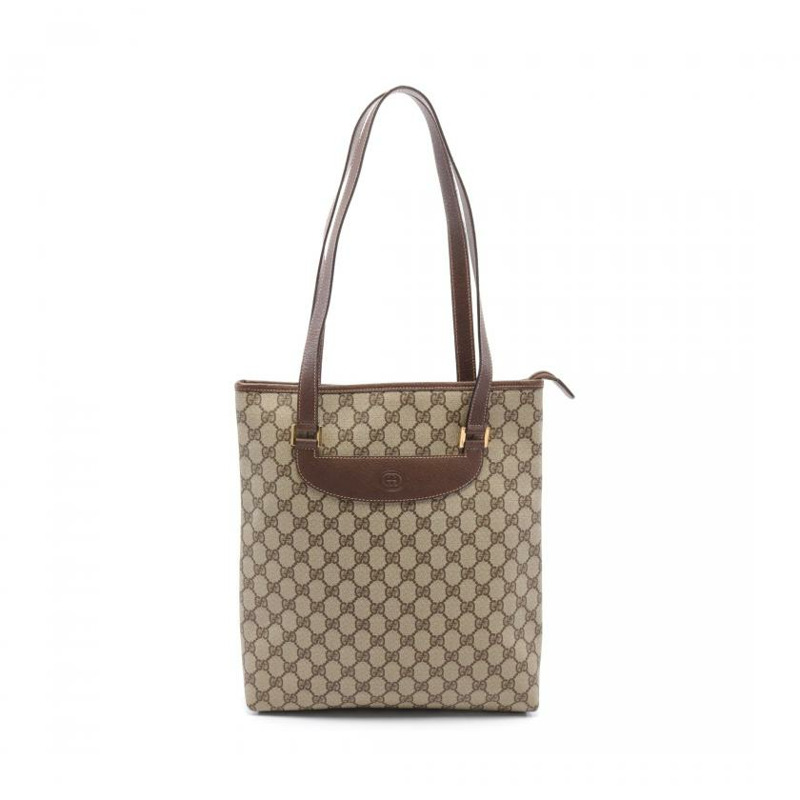 【日本直送】 Old Gucci GG PLUS 肩包 托特包 PVC 真皮 米色 深棕色-0