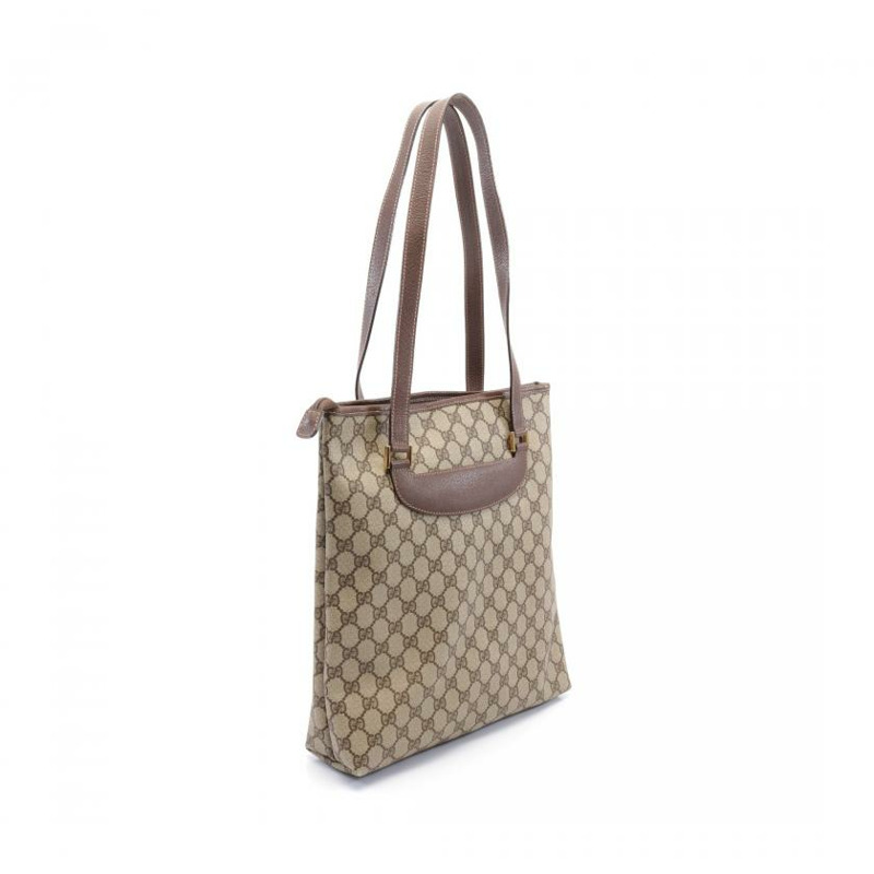 【日本直送】 Old Gucci GG PLUS 肩包 托特包 PVC 真皮 米色 深棕色-1