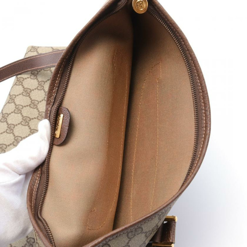 【日本直送】 Old Gucci GG PLUS 肩包 托特包 PVC 真皮 米色 深棕色-9