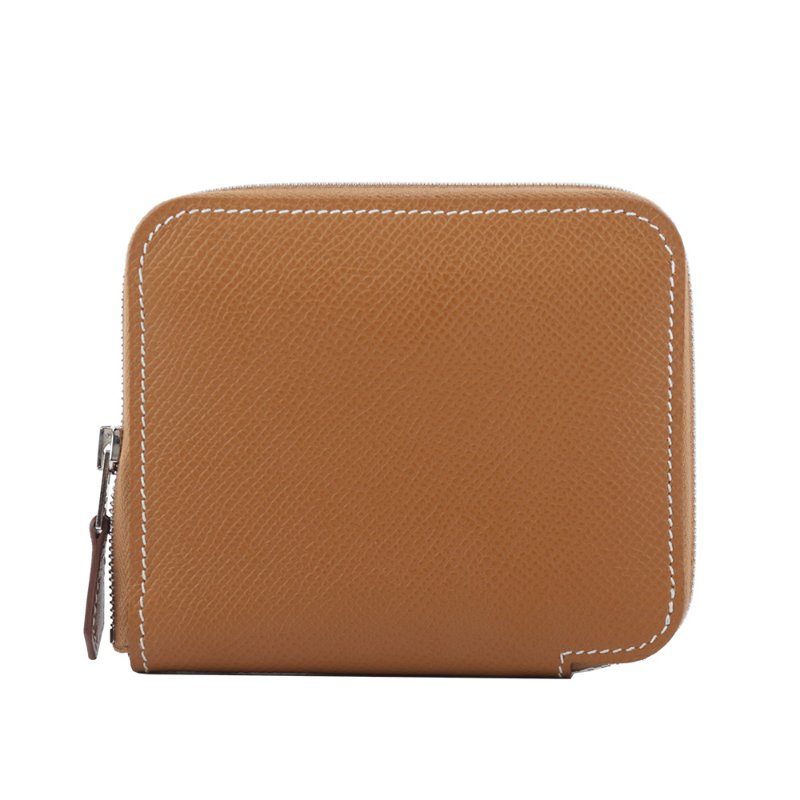 HERMES EPSOM皮 絲巾內裡ㄇ型拉鏈短夾(金棕色)-0