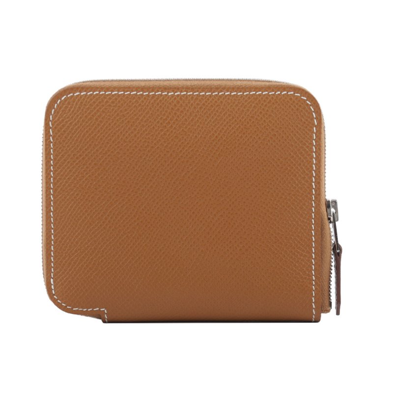 HERMES EPSOM皮 絲巾內裡ㄇ型拉鏈短夾(金棕色)-2