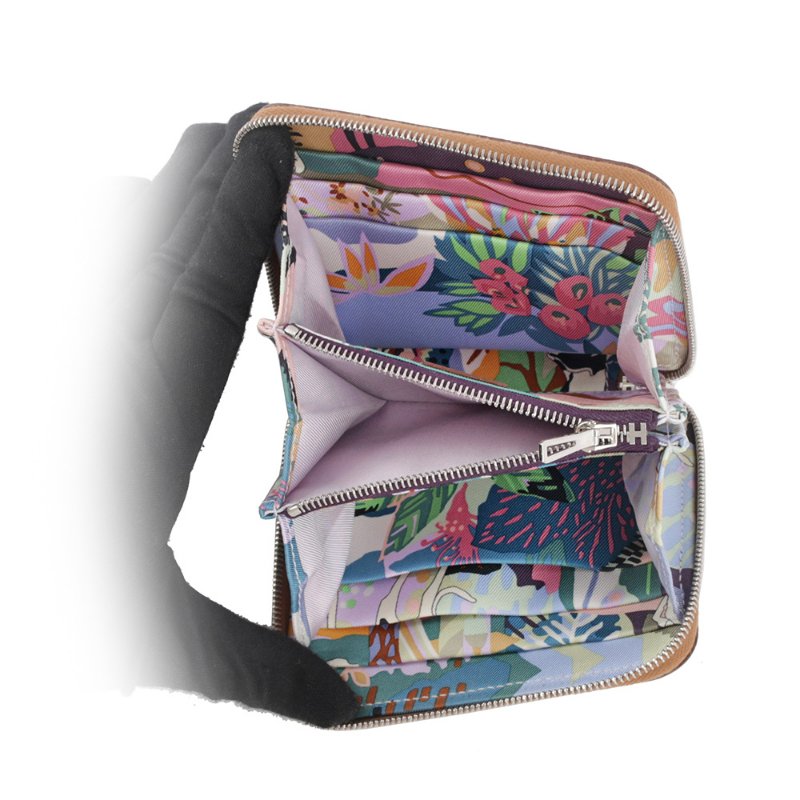 HERMES EPSOM皮 絲巾內裡ㄇ型拉鏈短夾(金棕色)-6