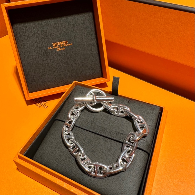 全新愛馬仕純銀豬鼻子手鍊-0