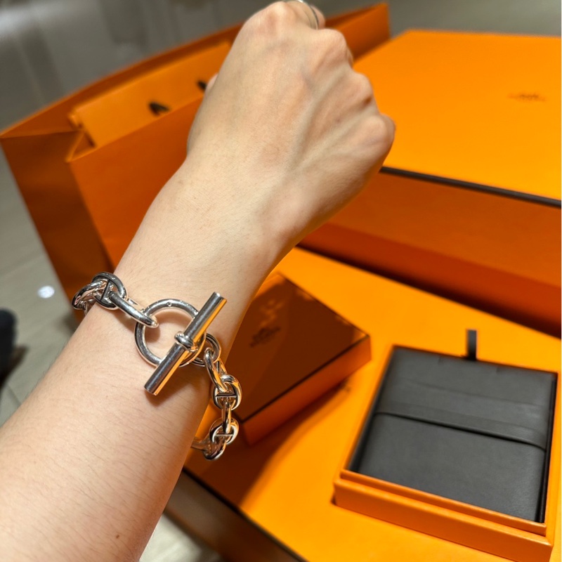 全新愛馬仕純銀豬鼻子手鍊-2