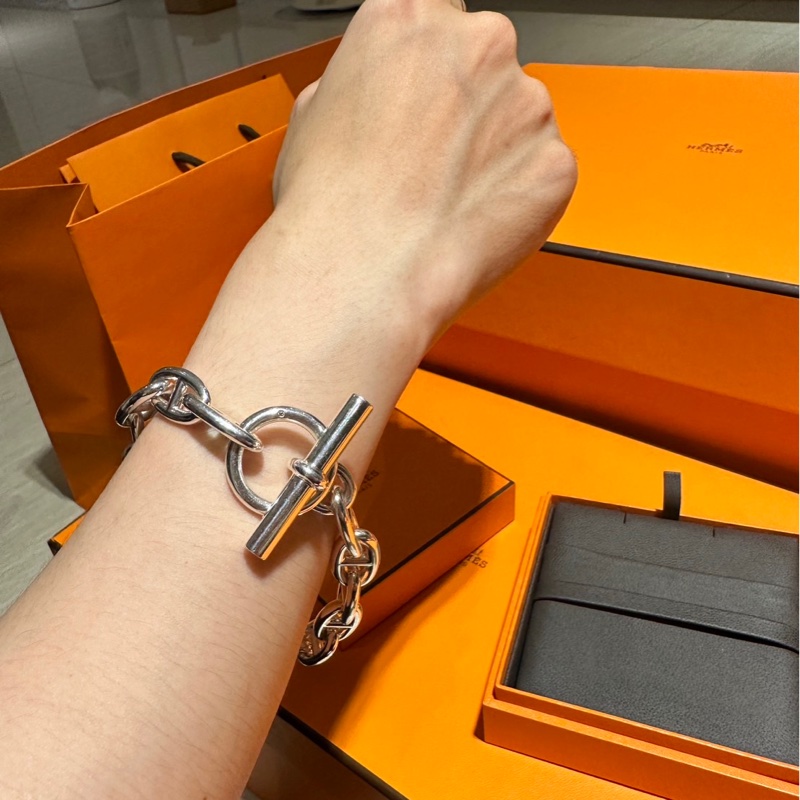 全新愛馬仕純銀豬鼻子手鍊-3