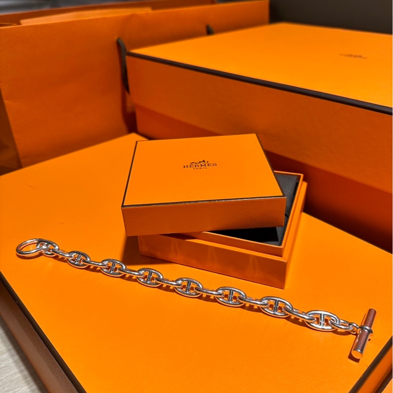 全新愛馬仕純銀豬鼻子手鍊-4