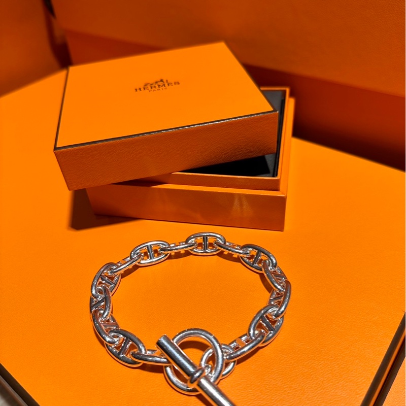 全新愛馬仕純銀豬鼻子手鍊-5