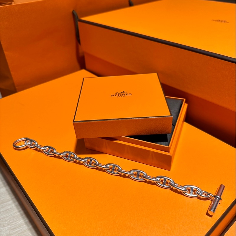 全新愛馬仕純銀豬鼻子手鍊-6