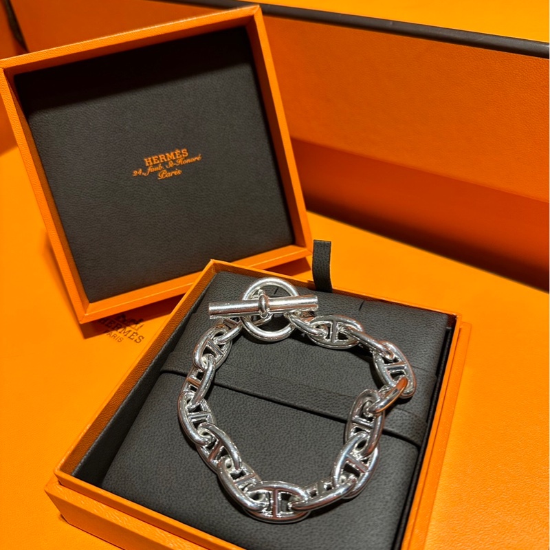 全新愛馬仕純銀豬鼻子手鍊-7