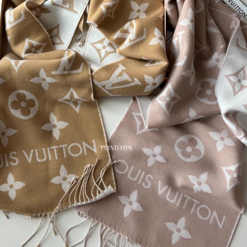 ｜LOUIS VUITTON｜撞色 100%羊毛圍巾 奶茶色-1