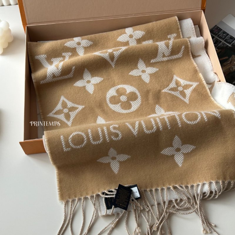 ｜LOUIS VUITTON｜撞色 100%羊毛圍巾 奶茶色-2
