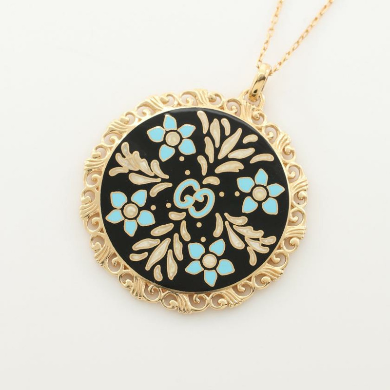 【日本直送】 GG icon Blooms necklace K18YG Yellow Gold black Light blue-0