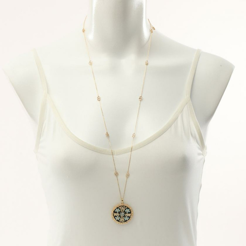 【日本直送】 GG icon Blooms necklace K18YG Yellow Gold black Light blue-3
