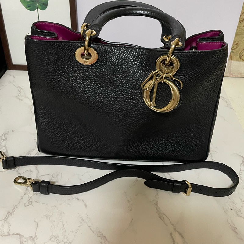 Christian Dior黑色全皮提背二用黛妃包-0