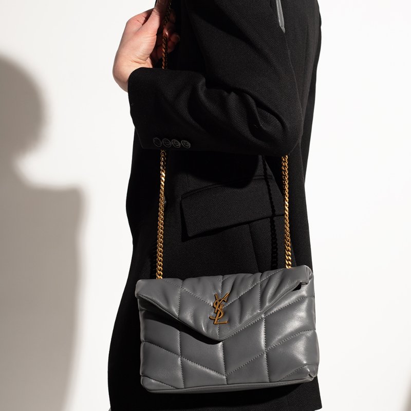 Saint Laurent YSL LouLou 小羊皮 Puffer Toy 金鍊包 風暴灰-8