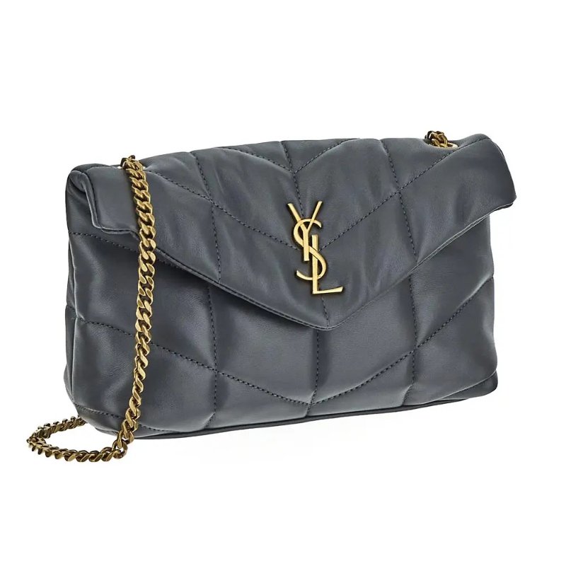Saint Laurent YSL LouLou 小羊皮 Puffer Toy 金鍊包 風暴灰-9