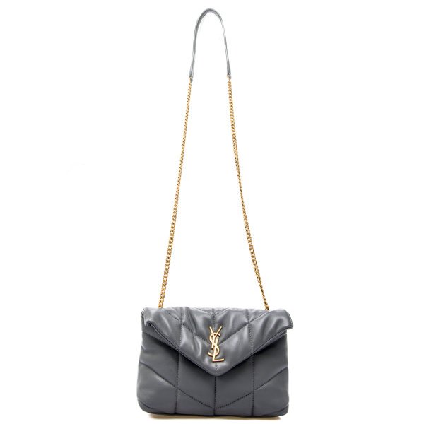 Saint Laurent YSL LouLou 小羊皮 Puffer Toy 金鍊包 風暴灰-13