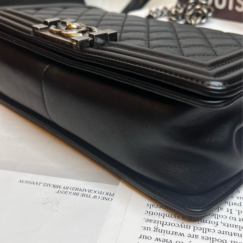 (保留中)Chanel boy25經典菱格黑色 牛皮 銀鏈-8