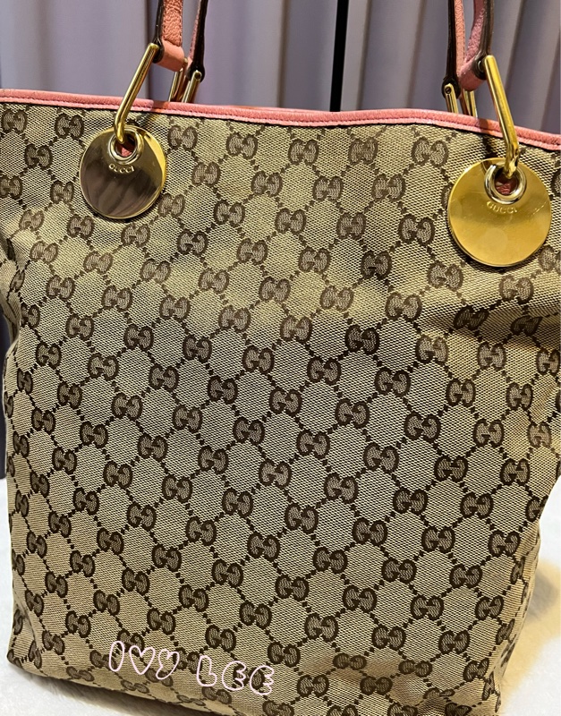 GUCCI 120836 雙G緹花圓扣牛奶購物包.粉紅色 通勤包 實用二手精品 特惠款-6