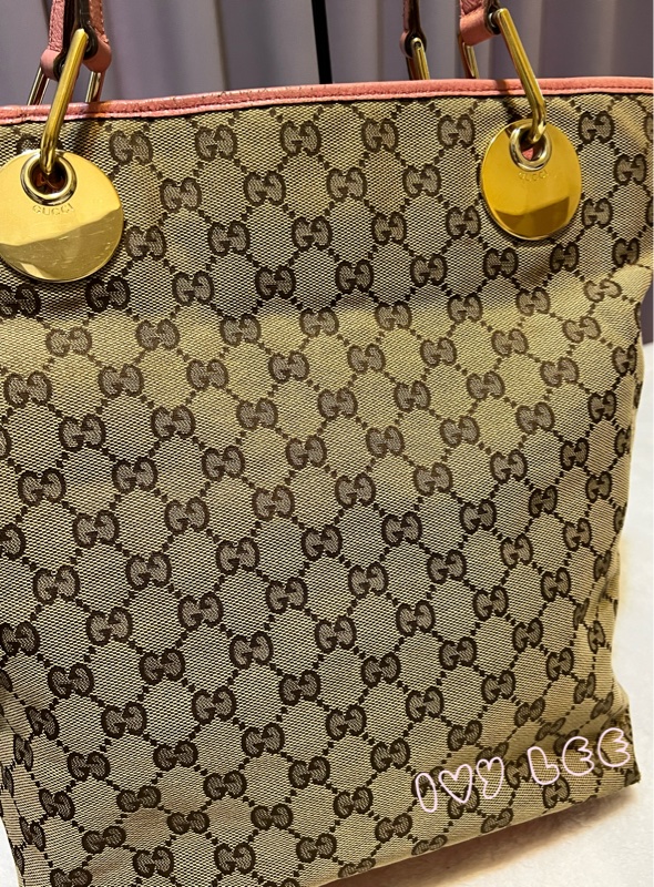 GUCCI 120836 雙G緹花圓扣牛奶購物包.粉紅色 通勤包 實用二手精品 特惠款-7