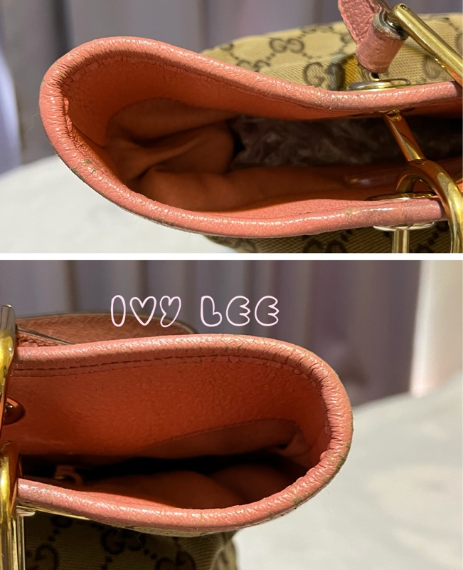 GUCCI 120836 雙G緹花圓扣牛奶購物包.粉紅色 通勤包 實用二手精品 特惠款-14