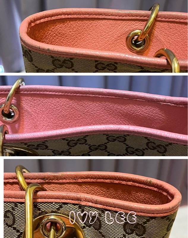 GUCCI 120836 雙G緹花圓扣牛奶購物包.粉紅色 通勤包 實用二手精品 特惠款-17