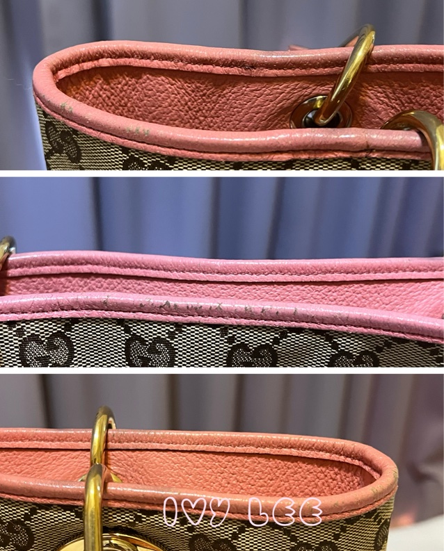 GUCCI 120836 雙G緹花圓扣牛奶購物包.粉紅色 通勤包 實用二手精品 特惠款-18