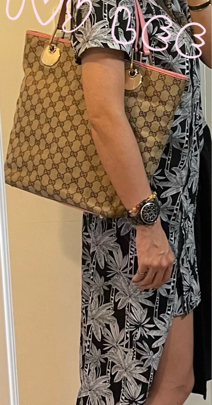 GUCCI 120836 雙G緹花圓扣牛奶購物包.粉紅色 通勤包 實用二手精品 特惠款-20